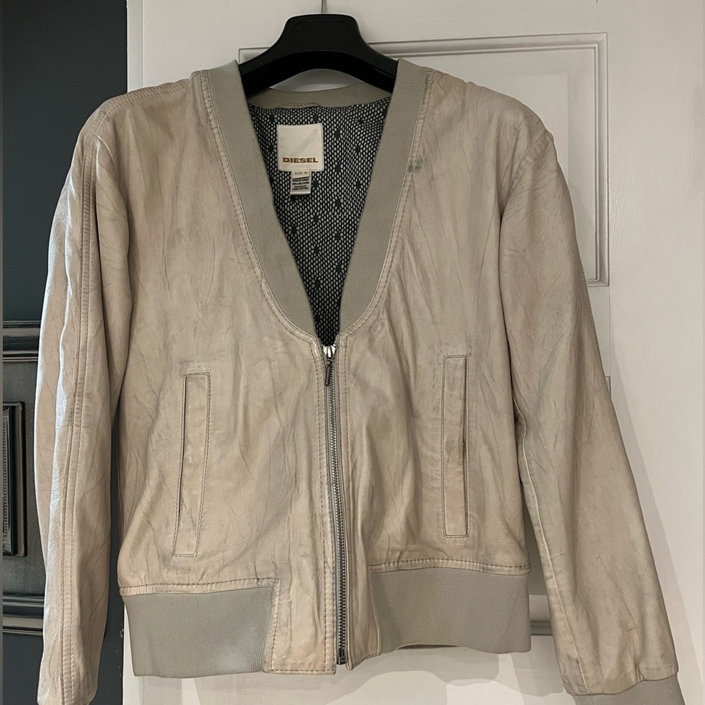 Diesel V-Neck Lambskin Leather Jacket